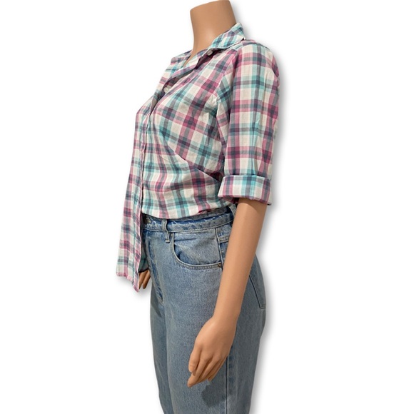 JAMES MEADE Pastel Plaid Button UpShirt - Retro Country Style - Size 10 - Picture 3 of 6